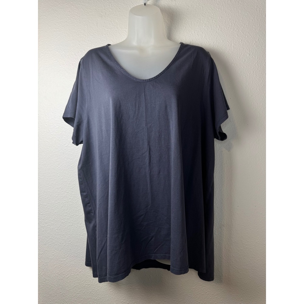 Pure Jill J. Jill Women 2X Navy Blue Pima Cotton Side Slit Elliptical V-Neck Tee